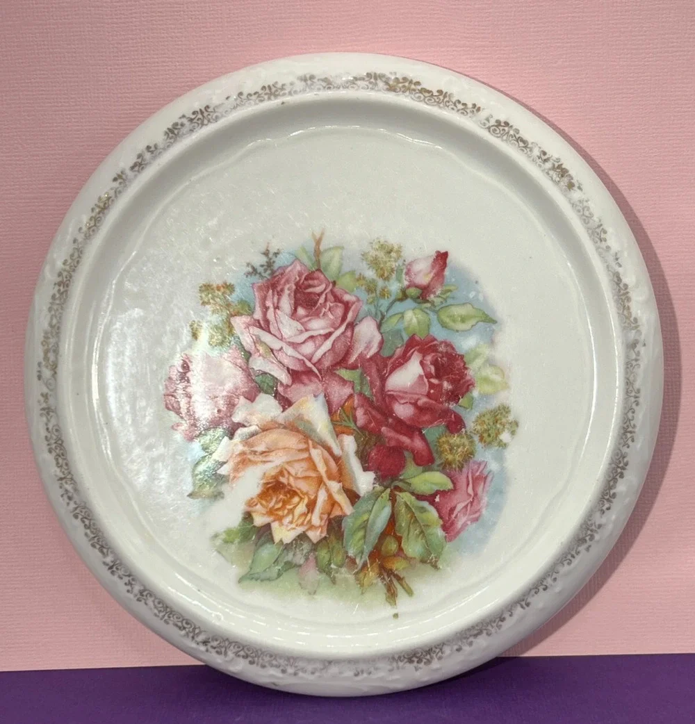 Tea Pot Ceramic Trivet Floral Roses 7in